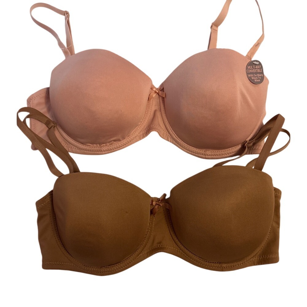 NEW Body Glamour 2 Lightly Lined Push-up Underwire Bras, 36C, Pink/Brown‎